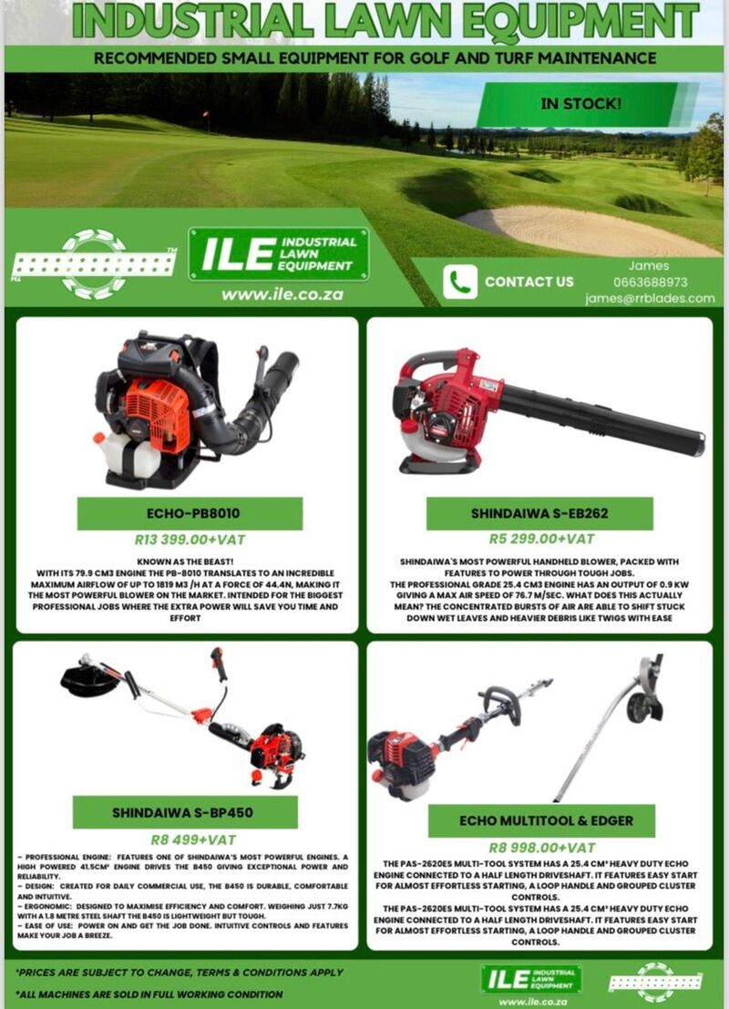 Recommeded small equipment for Golf Courses